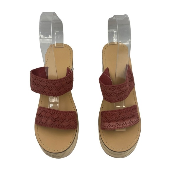 NWOT URBAN OUTFITTERS Geo-Wood Wedge Sandals Mauve 6 - Picture 5 of 11